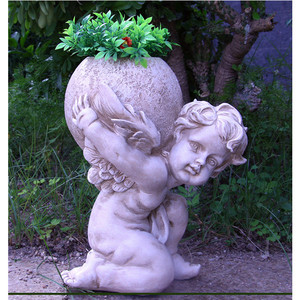 51.5cm di altezza all'aperto giardino francese pavimento in piedi vaso di fiori scultura dipinta Magnesia cupido angelo statua all'aperto francese - Product Image 4