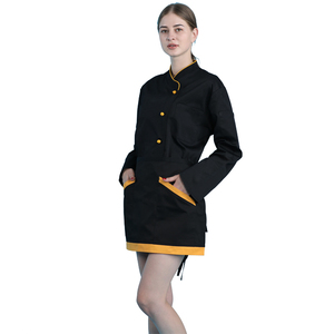 Poliestere misto cotone 195GSM PER 235GSM corpo nero arancione piping bordo button Ultime cuoco indossare monopetto <span class=keywords><strong>chef</strong></span> uniforme - Product Image 6