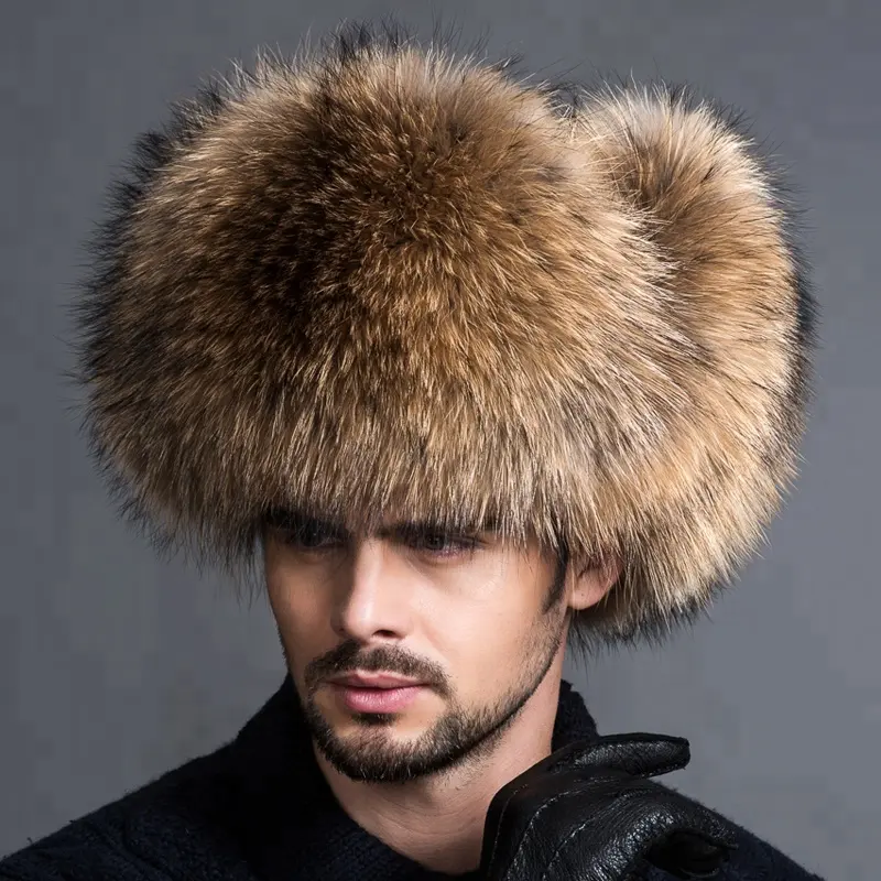 Мужская Зимняя Толстая шапка с меховыми манжетами из меха енота, русская военная меховая шапка