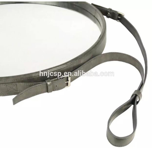 Decorative Round Dark <strong>Grey</strong> Hanging Beauty Leather Wall <strong>Mirror</strong> with Strap - Product Image 4