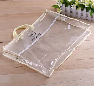 Ucuz şeffaf plastik pvc baskılı yastık fermuarlı çanta