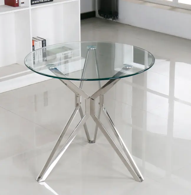 ダイニングテーブル透明強化ガラスステンレス脚無料サンプル