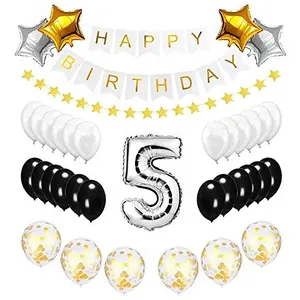 Best Happy to 5th Birthday Balloons Set High Quality Birthday Theme Decorations for 5 Years Old Party Supplies Silver Black Gold