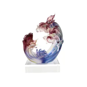 Escultura de arte de vidrio de China, pintura de Animal, embalaje de regalo, arte popular, Liuli, regalos de negocios, aniversario de oficina, 2018