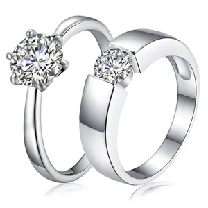 热销批发男士钻石结婚戒指个性化订婚定制承诺戒指银色情侣戒指