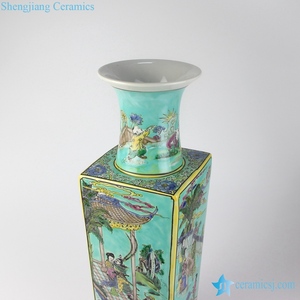 <span class=keywords><strong>Vaso</strong></span> quadrato <span class=keywords><strong>in</strong></span> ceramica RZJH04-B Famille Rose con sfondo verde, stile dinastia Qing, motivo a persone della corte antica. - Product Image 6