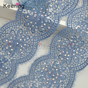 New Design China Wholesale Decorative Flower Shape Chemical Lace <strong>Trim</strong> With Ironning-on Stone WLC-716 - Product Image 5