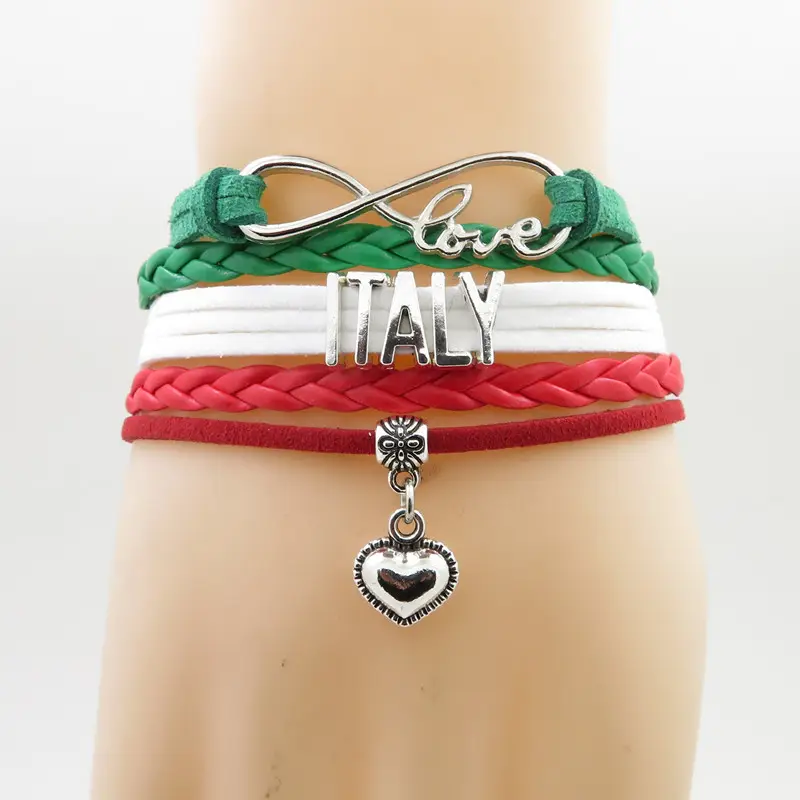 Handgemaakte suede armband Infinity liefde Land ITALIË Armband hart Charme lederen wrap mannen armbanden & bangles voor Vrouwen sieraden