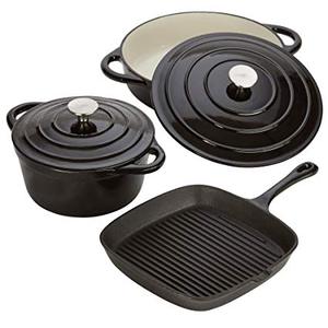 5 cái màu men gang Cookware <span class=keywords><strong>Set</strong></span> với lớp phủ men với nồi Bìa - Product Image 1