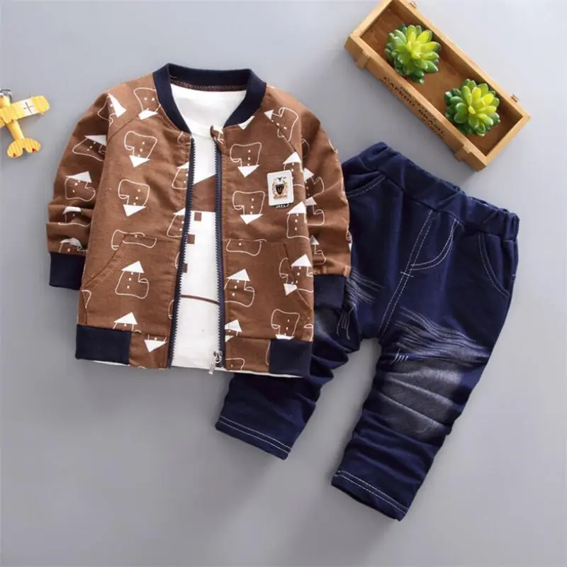 Frühling Herbst Kinder Jungen Kleidung Sets Baumwolle Kind Jungen Kleidung Sets 3Pcs Mantel + Hemd + Hosen Kleinkind Kleidung anzug