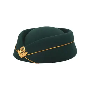 2019 performans fedora üniforma yün keçe pilot kap yeşil yün keçe havayolu hostes şapka toptan