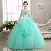 Mint Green Ruffled Organza Wedding Dress, Lace-up Ball Gown