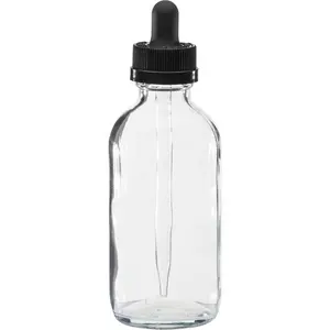 Glass Bottles 4 Oz Clear Boston Round Glass Black Child Resistant Dropper Bottle 22mm 22-400