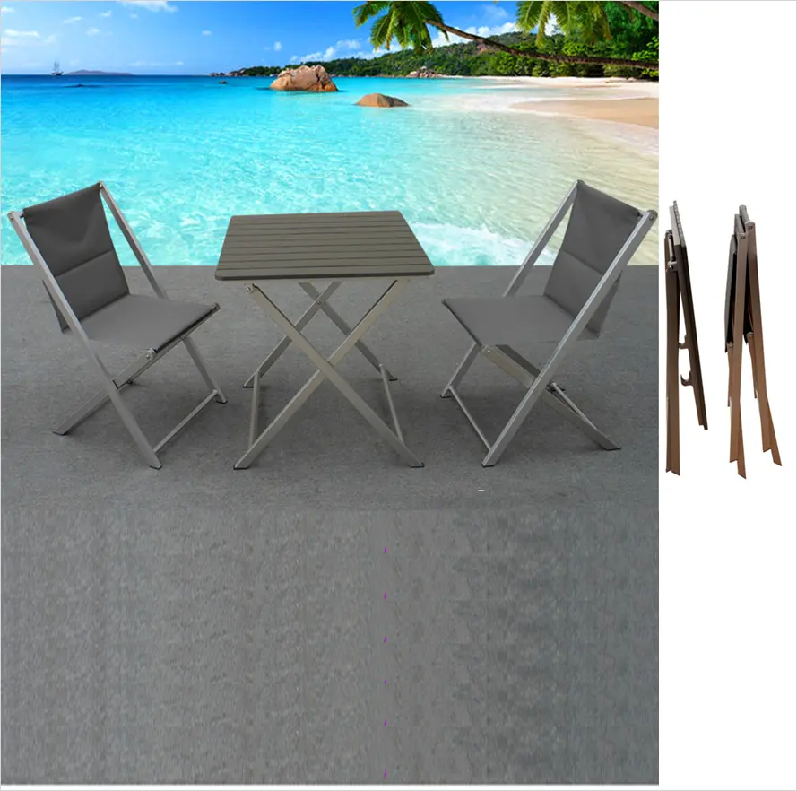 Outdoor garden leisure Plastic Wood patio Hotel restaurant Apartment furniture Outside open table and chair outdoor dining set