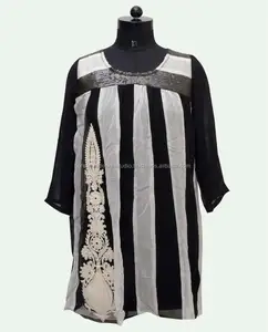 Nieuwe Collectie 2022 Designer Georgette Zwart En Wit Korte Kurtis En Tuniek Voor Casual En Party Wear