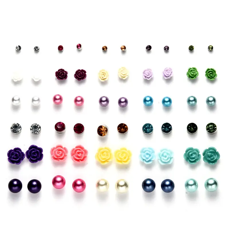 Hypoallergenic Women Earrings Multi Pairs Disc Ball Earrings Set 30 Pairs/Set Stud Earrings For Kids Jewelry
