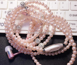 Phone Mp3 Headphone in Ear <strong>Diamond</strong> Pearl Beads Couple Necklace Earphones <strong>With</strong> Mic Fashional Gift Girls Earbuds <strong>Headset</strong> - Product Image 2
