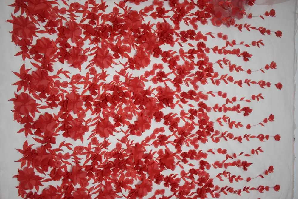 Tissu en dentelle pour robe de mariée, modèle Offres Spéciales, broderie de fleurs 3D, rouge, pour mariage, nouvelle collection, HY0738-2