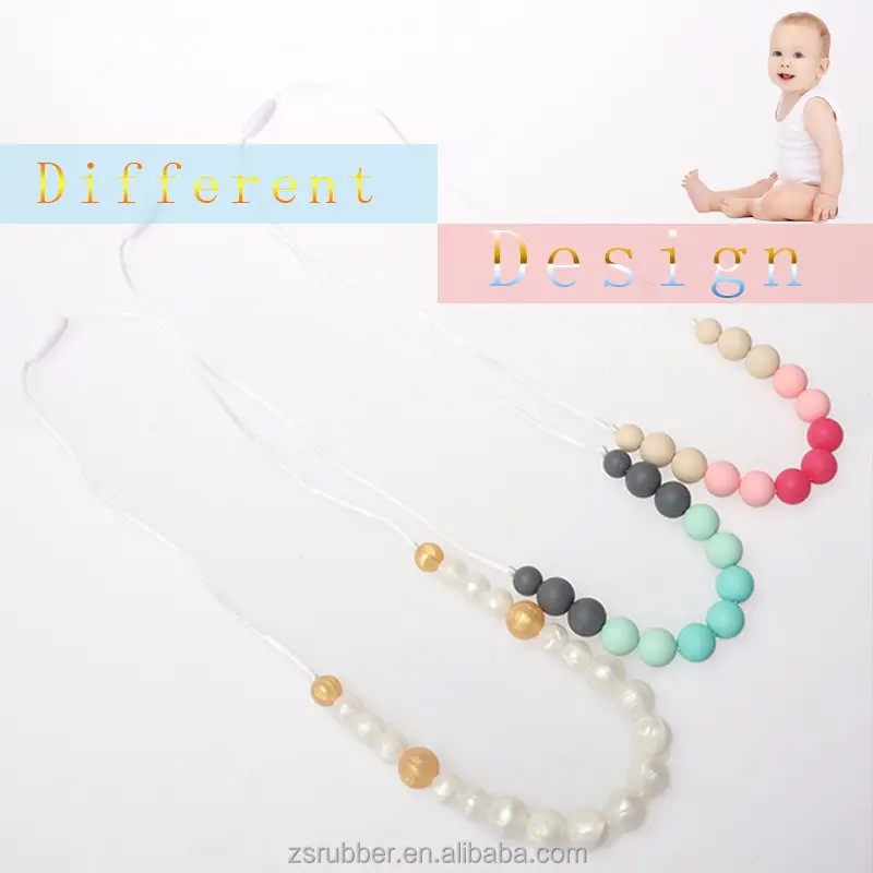 Customs New Mum Gift Silicone Teether Toys Metallic Pearl Beads Nursing Jewelry Baby Teething Necklace For Breastfeeding