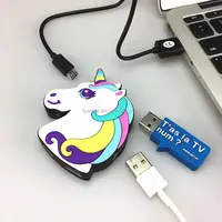 Creative cute 3D soft pvc cartoon animal unicorn 4 ports USB HUB