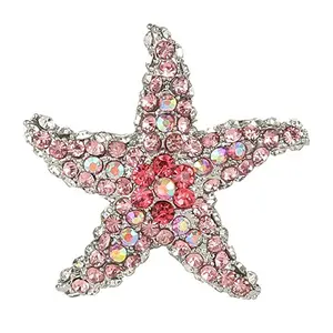 Silver Tone Women's Pink Austrian Crystal Dazzling Starfish Brooch Beach Party Summer Broach Pins