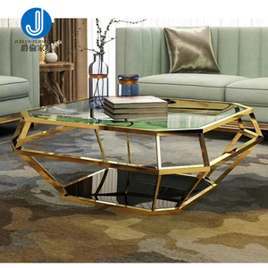 Mesa de centro de cristal de acero inoxidable, muestra gratuita de muebles para el hogar y la sala de estar, sin círculo plegado, <span class=keywords><strong>metal</strong></span> dorado - Product Image 4