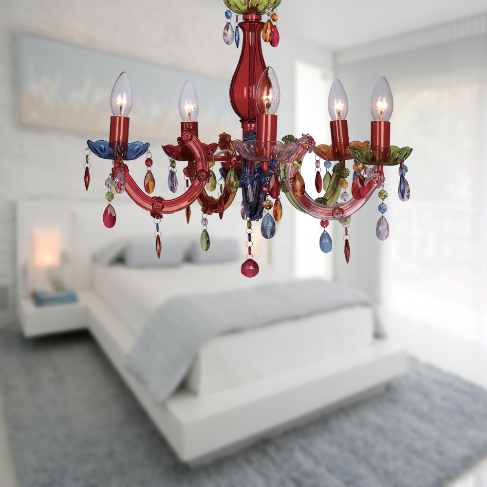 Multi-color hotel classic 5 arm chandelier hanging lights for bedroom