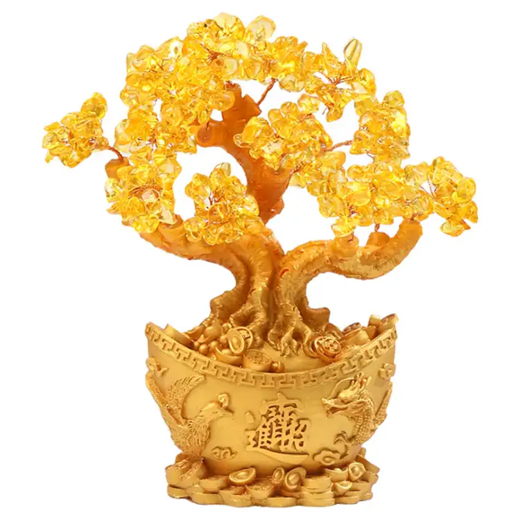 Citrine à l'argent en cristal d'arbre de Jade Feng Shui, souvenir de mariage, vente en gros,