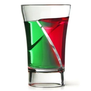 2022 vendita calda di plastica personalizzata trasparente twisted shot glass split shot glasses diviso