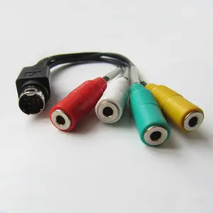 Cable 1 male to 4 stereo 3.5mm female 9 pin mini din JS OEM customized MM 3.5MM audio video cumputer multimedia speaker telephone projecter Monitor Stereo Polybag Male Female