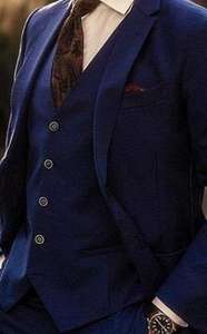 بدلة العريس الزرقاء البحرية، ملابس رسمية للرجال، سترة رجالية بياقة مسننة، بدلة حفلات/عشاء من <span class=keywords><strong>3</strong></span> قطع (سترة + بنطلون + صدرية) - Product Image 5