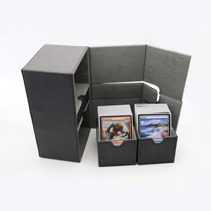 Nieuwe Textuur 200 + Kaartspel Deck Box Premium Pu Lederen Zwart Twin Flip Tray Vierkant Opvouwbaar Ontwerp - Product Image 3