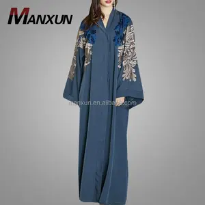 Modern Muslim Women Kimono Abaya Islamic Clothing Open Front Cardigan Latest Embroidery Open Gown