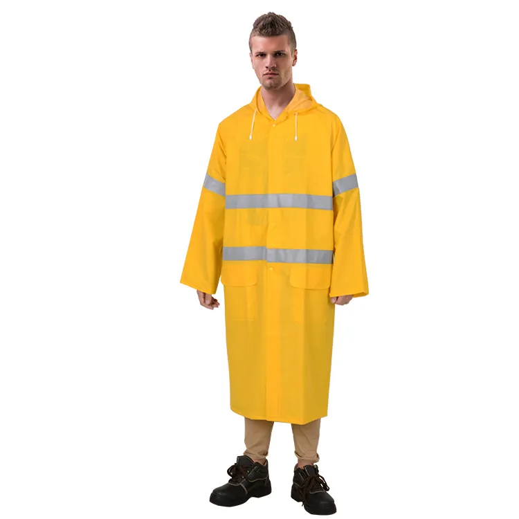 R021 PVC/poliestere pioggia marcia cappuccio con alta visibile riflettente di sicurezza cappotto di pioggia