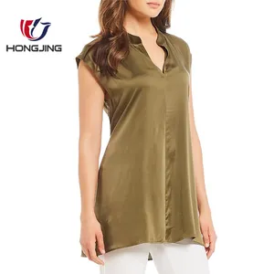 Vrouwen dragen Mandarijn Kraag Cap SleeveTop Pull over bouw Stretch zijde charmeuse wedding night avond top prom blouse