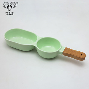 Bol en céramique écologique pour enfants, <span class=keywords><strong>double</strong></span> bol, compote, salade, avec poignée en <span class=keywords><strong>bois</strong></span> - Product Image 5