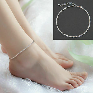 Pulsera de tobillo para mujer, de Plata de Ley 925 tobillera, joyería para pies, cadena de playa encantadora - Product Image 3