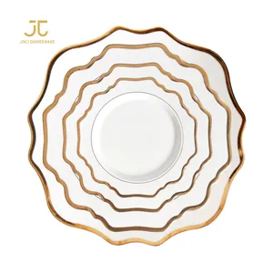 Jinci Da Sposa Smerlato Stoviglie di Porcellana Oro Bianco Cerchio Set di Cena