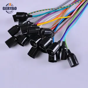 USA Canada standard fabric textile electric wire with E26 lamp holder, cotton braided cable with E26 lampholder