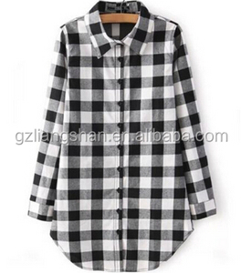 OEM All'ingrosso di Modo Delle Donne Button Down Dolcevita Plaid di Flanella A Maniche Lunghe Camicetta Casual Camicia Tunica Dress - Product Image 5