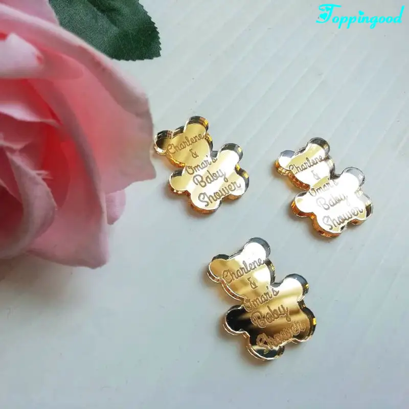 Golden Mirror Lovely Bear Acrylic Gift Tag Confetti For Baby Birth Souvenir