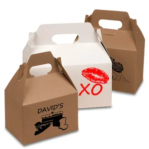 Оптовая продажа от производителя контейнеров для закусок, недорогая белая упаковка из крафт-бумаги с индивидуальным принтом, пищевые пончики, Gable Box