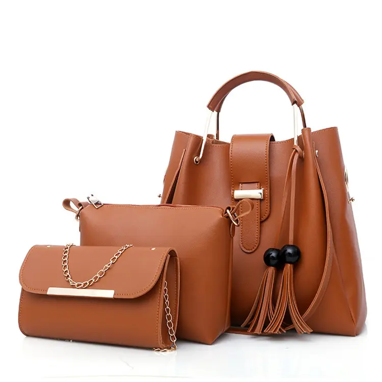 New Fashion Femme 3 Pieces Pu Leather Tote Bag For Women Luxury Tassel Hand Bag Set de bolsas