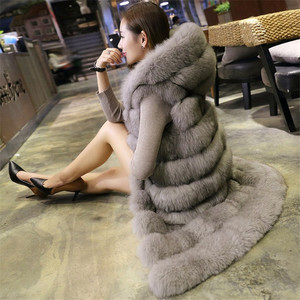 Delle Donne di modo Caldo Lungo Faux della Pelliccia di Fox del Panciotto Della Maglia Senza Maniche Con Cappuccio del <span class=keywords><strong>Cappotto</strong></span> del Rivestimento - Product Image 1