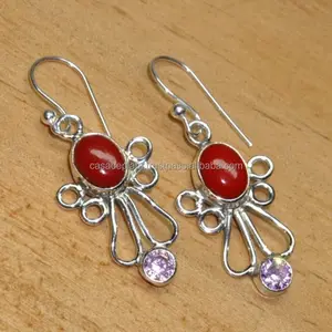 Orecchini in onice rosso gioielli in argento indiano fatti a mano in argento Sterling 925 gioielli in argento all'ingrosso