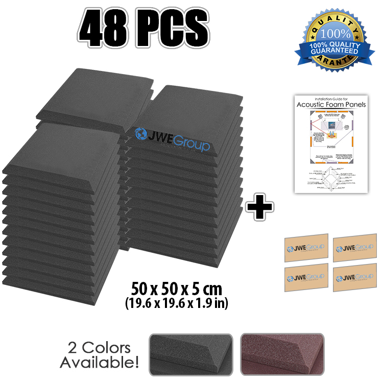 Новый 48 шт. комплект плоский скос плитки акустическая панель звукопоглощение студия Звукоизоляционная пена 50x50x5 см 2 вида цветов KK1039