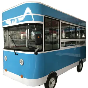 2024 Electric Outdoor Blue Buss Food Truck with CE Certification Fast Street Kitchen Mobile Catering Cart for Sale