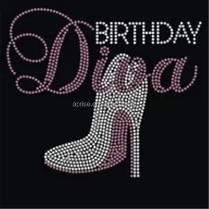 Aprise-Geburtstag Diva Theme Custom Design Hot Fix Rhinestone-übertragung eisen auf