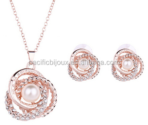 Parigi eleganza zircone set collana di perle per le donne in oro rosa elegante perla gioielli set - Product Image 2