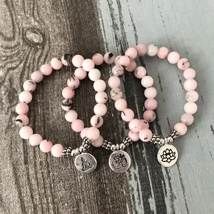 Sn1490 Kersenbloesem Steen Sieraden Boeddha Yoga Lotus Meditatie Mala Polsen Set Van 3 Om Armband Voor Dames